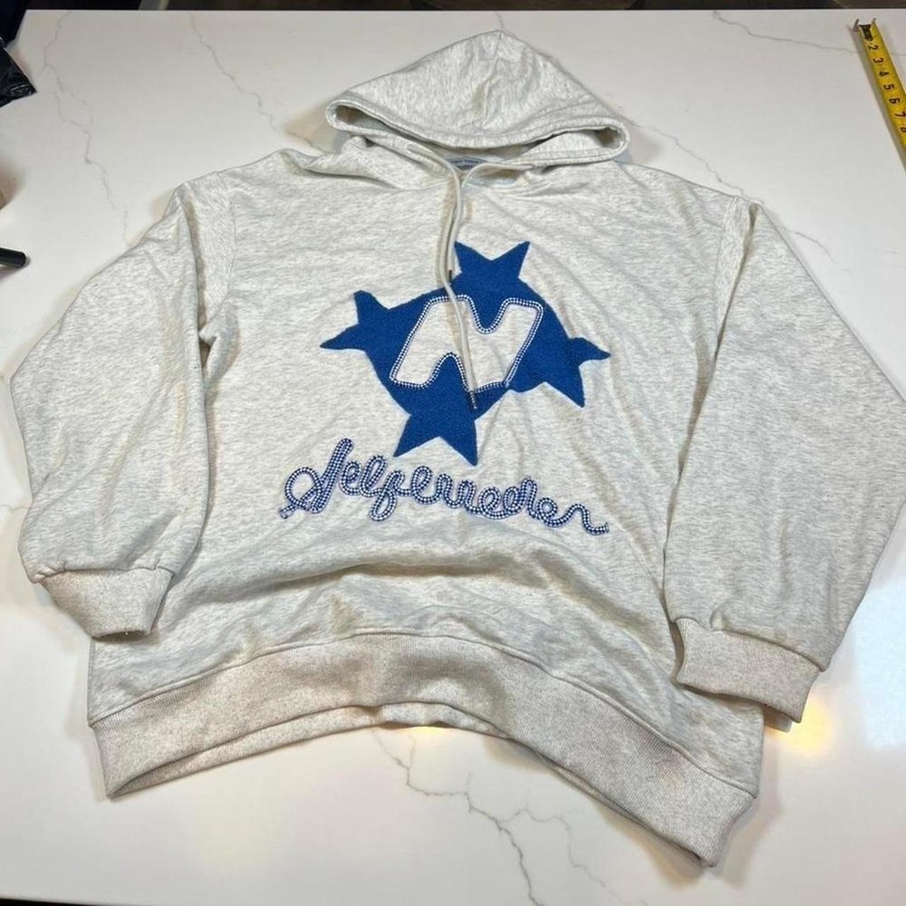 Aelfric Eden Oversized Grey Hoodie Blue Star Graphic Rhinestone Y2K Large